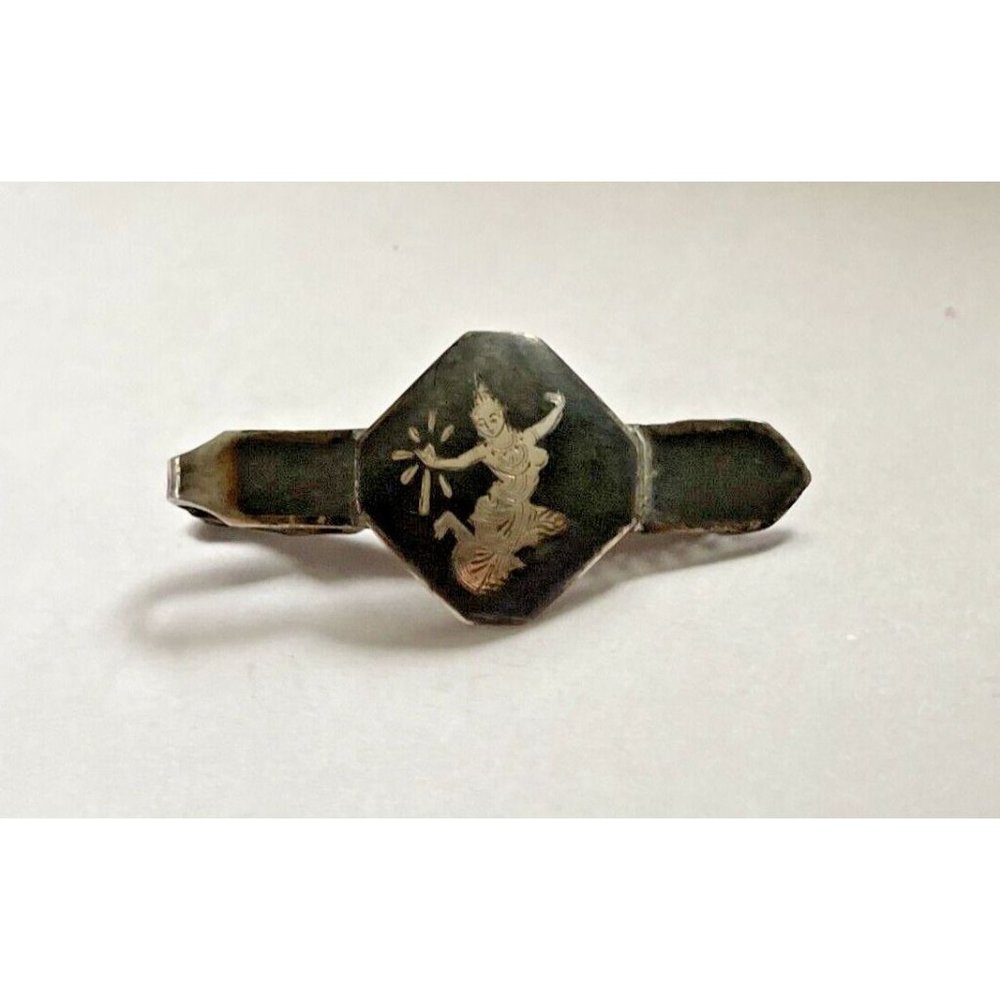 VTG Sterling Silver Niello Siam Goddess Dancer Alligator Clip
